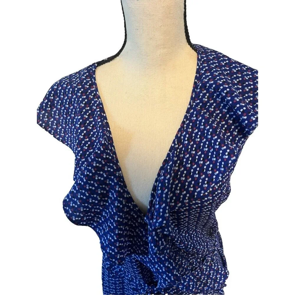 Max Studio Maxi Dress Size Large Blue Floral Asymmetrical Wrap Around - Picture 4 of 9